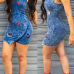 Stylish U-shaped Neck Tank Sleeveless Zipper Design Patchwork Blue Denim Sheath Mini Dress